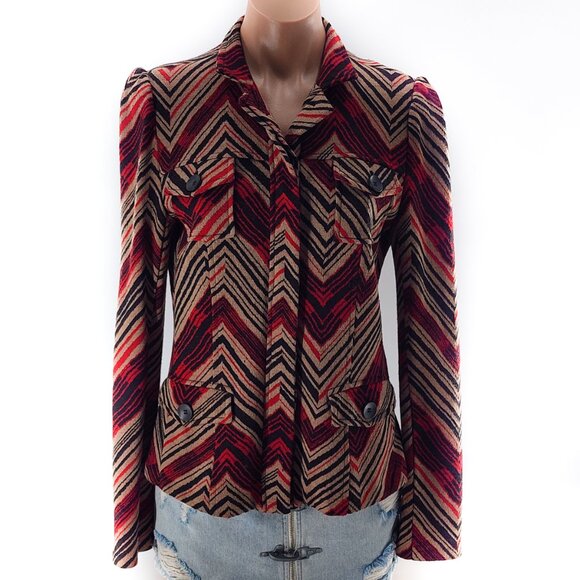 DIANE VON FURSTENBERG Red Black Geometric Button Up Wool Blend Jacket - Picture 1 of 6